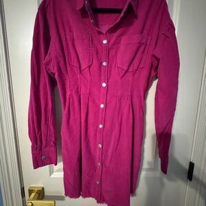 Fate Pink Long Sleeve Shirt Dress with Notched Collar